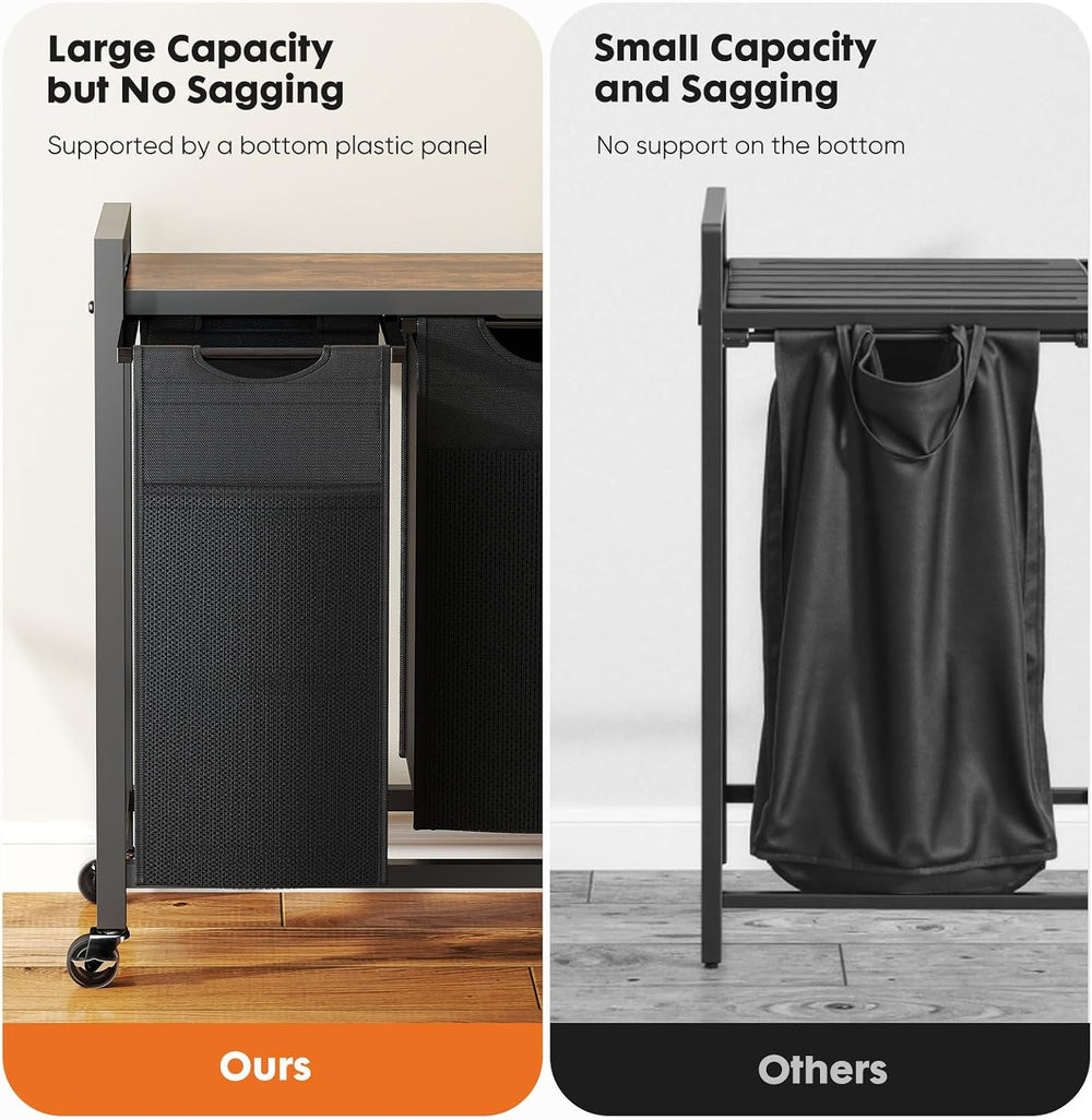 NEWBULIG Laundry Hamper Sorter, Rolling Laundry Basket, 3 x 10.6 Gal