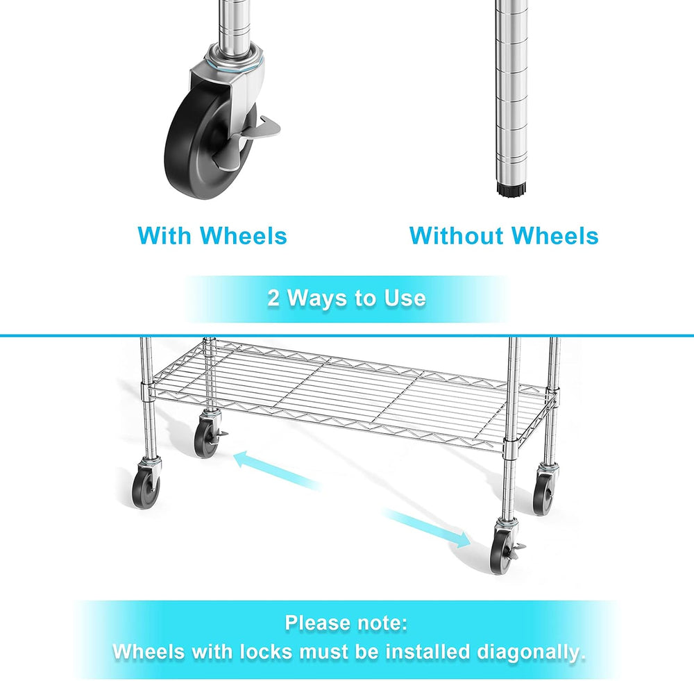Auslar 3-Tier Storage Shelves with Casters Heavy Duty Metal Shelving Chrome