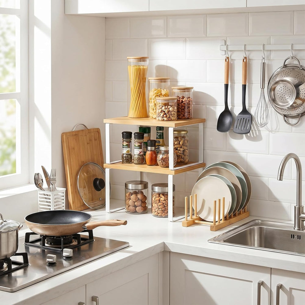 4 Pcs Kitchen Organizer Accessories Set – Stackable Metal Counter Shelves wit...