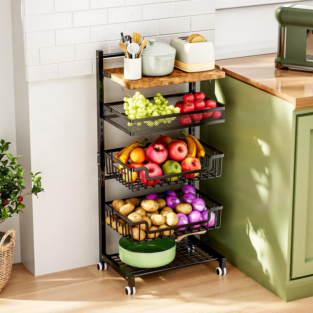 HapiRm Fruit Basket Kitchen Cart - Floor 5 Tier Adjustable Fruit and Vegetabl...