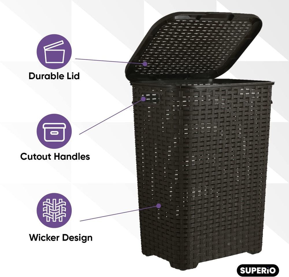 Superio Laundry Hamper with Lid 60 Liter Brown (2 Pack) Plastic Wicker Large ...