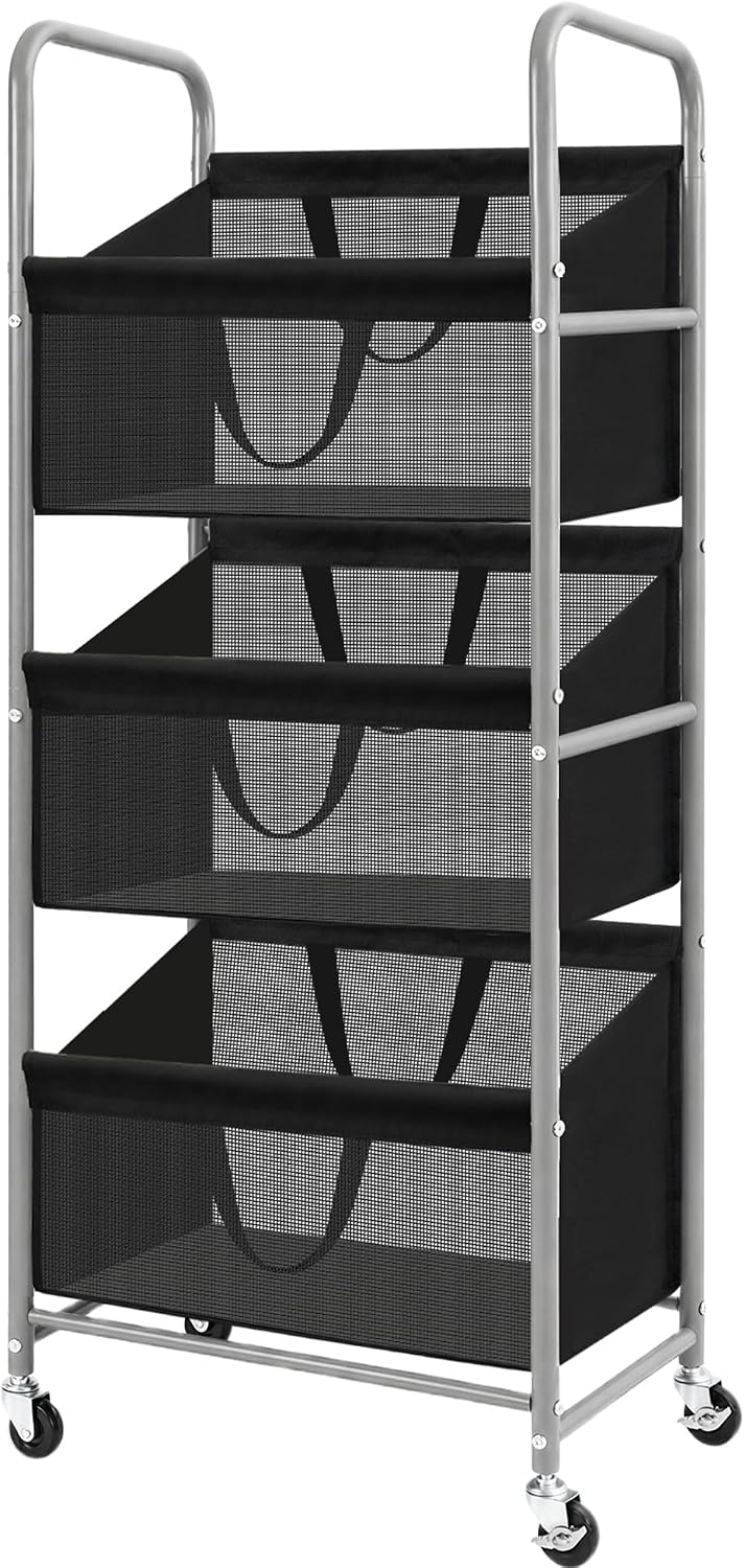 STO STO 3-Tier Vertical Rolling Laundry Hamper, Removable Bags, Black Mesh