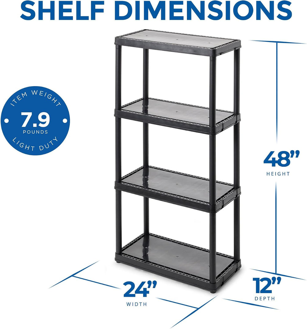 Gracious Living 4-Shelf Fixed-Height Light-Duty Storage, Black, 2-Pack