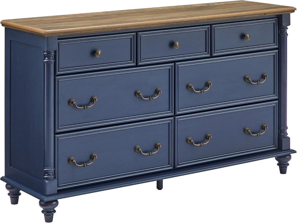 T4TREAM Farmhouse 7-Drawer Dresser with Solid Wood Feet, Antique Blue