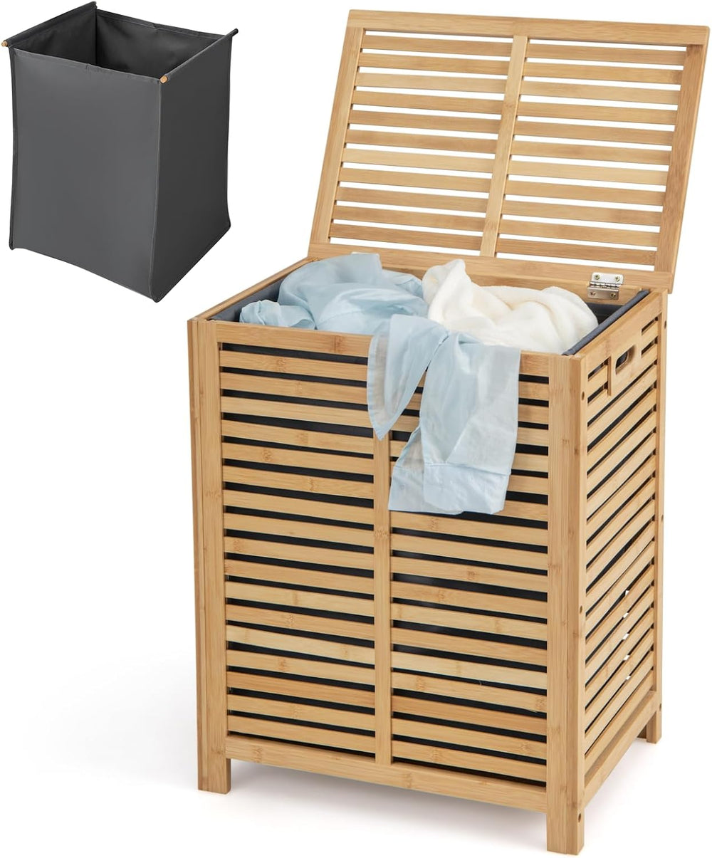 Multigot Bamboo Laundry Basket, Clothes Storage Hamper with Lid & Removab...