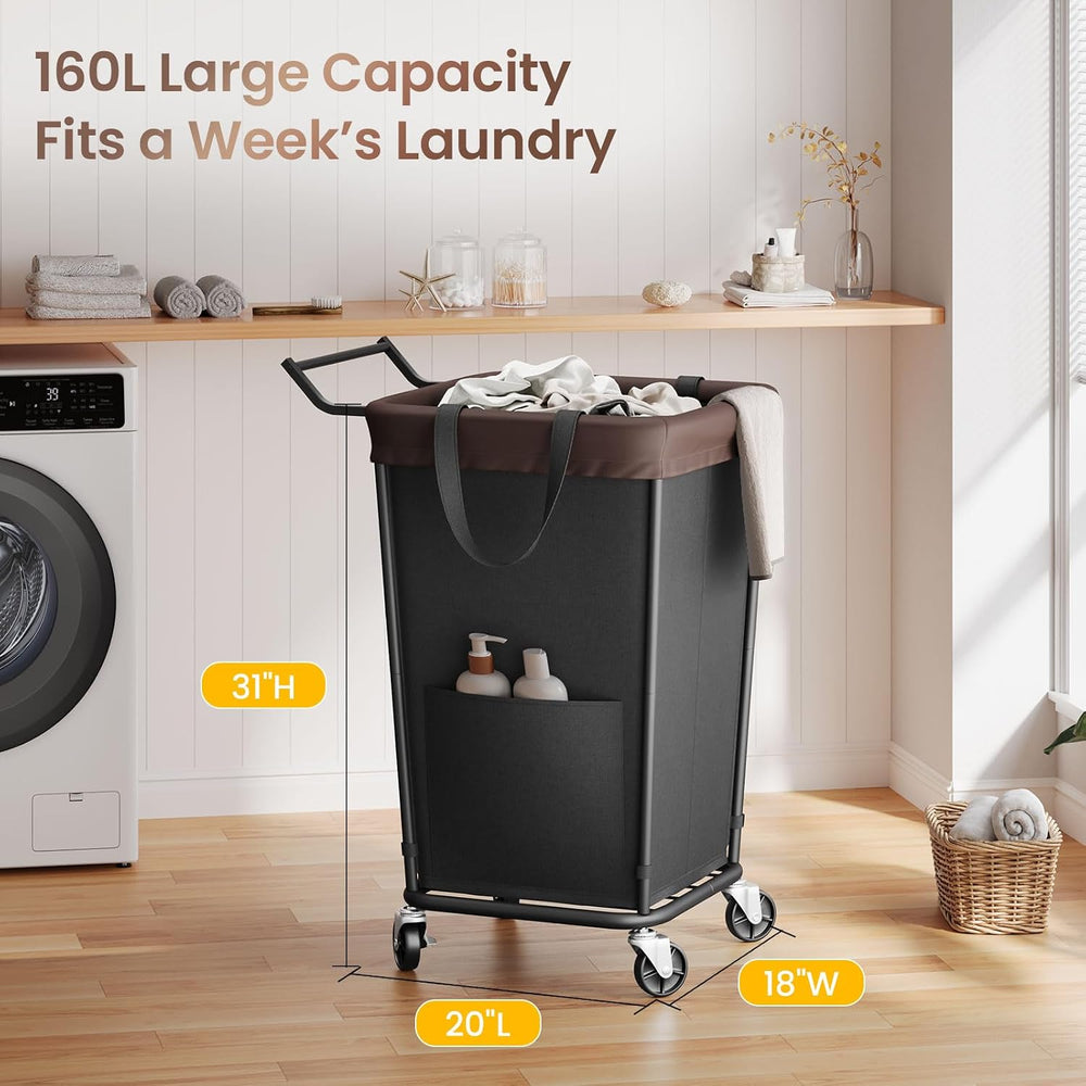 160L Laundry Hamper with Wheels and Handle, 2-Section Rolling Hamper for Laun...