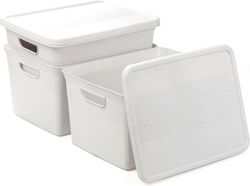 BINO | Plastic Storage Bins with Lids, 22 Liter - 3 Pack, White | THE BRAIDED...