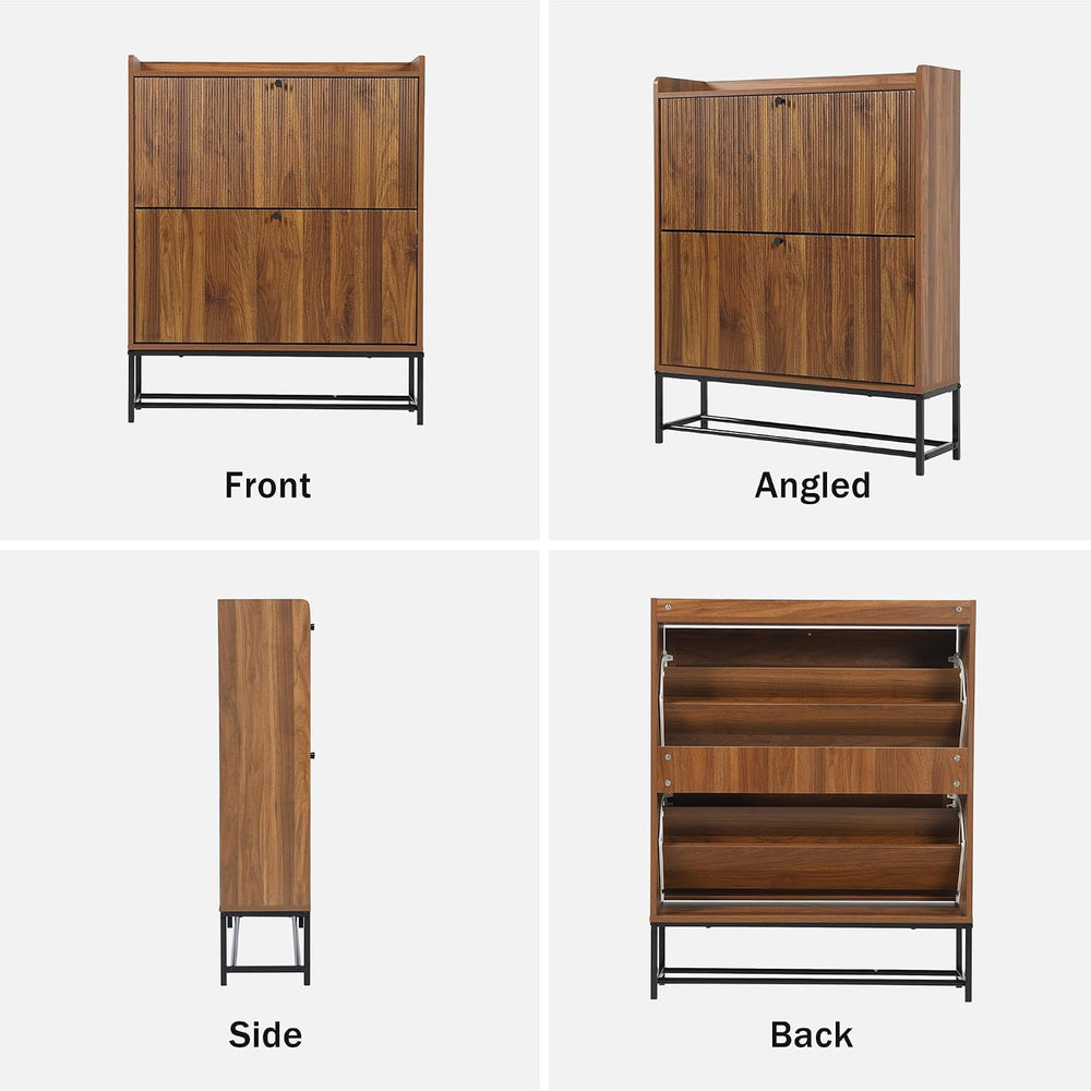 RARZOE Fluted Shoe Cabinet for Entryway with 2 Flip Drawers, Narrow Wood Shoe...
