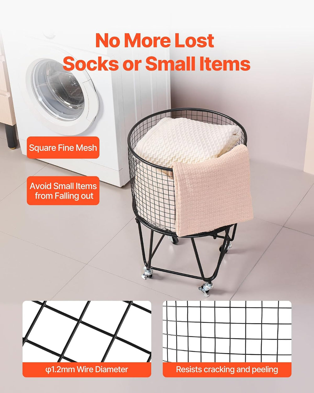 VEVOR Laundry Basket with Wheels, Metal Storage Cart Deep Set Rolling Mesh La...
