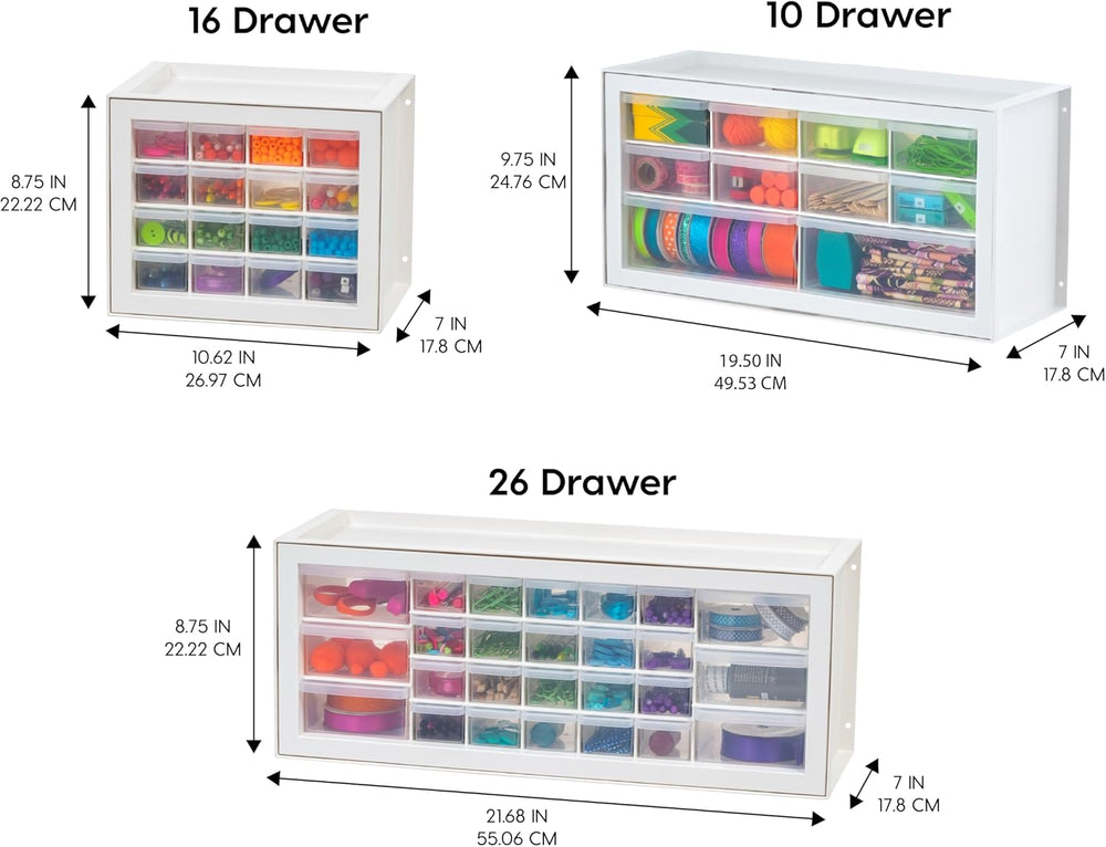 IRIS USA 10-Drawer Organizer, 2 Pack, Makeup Tool Craft Storage, White
