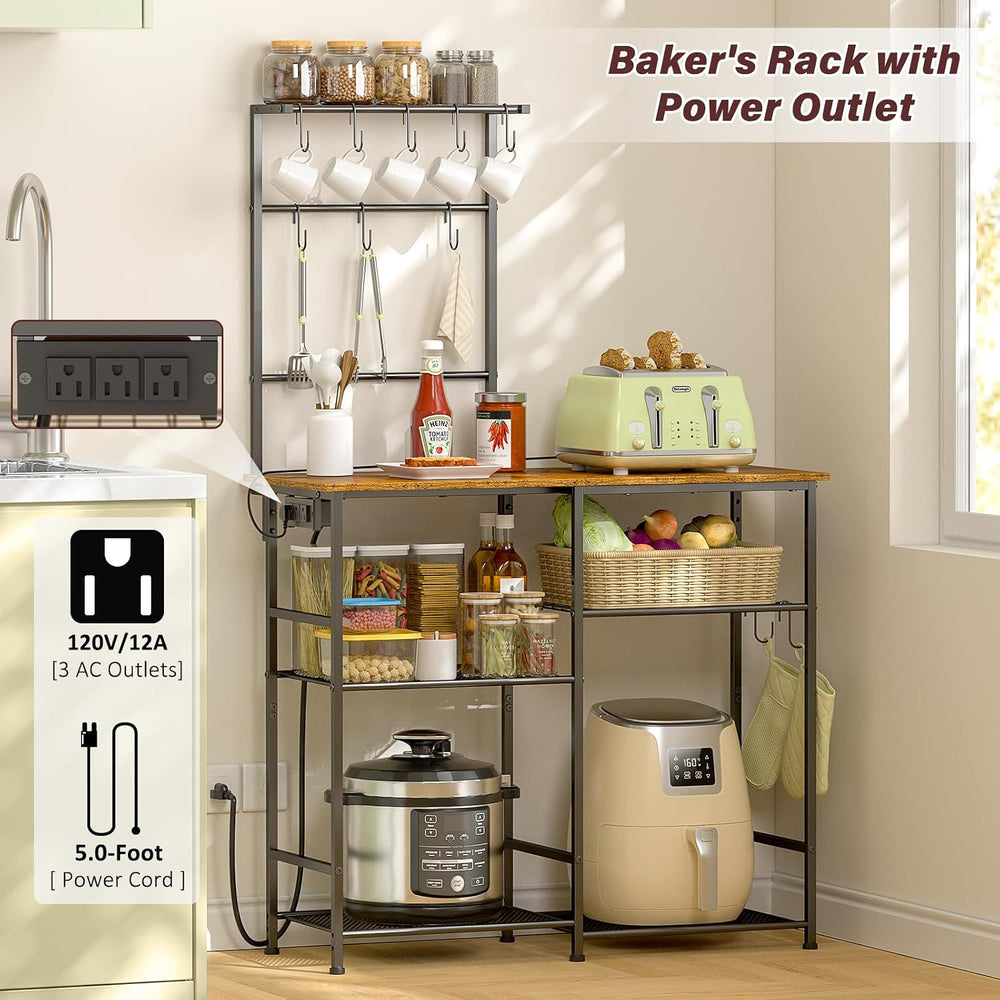 3IngSeagulls Bakers Rack with Power Outlet, Kitchen Microwave Stand with 10 S...