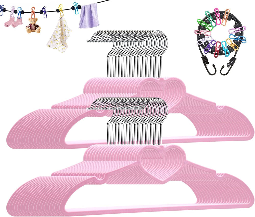 Plastic Hangers 50 Pack, Cute Clothes Hanger Ultra Thin Space Saving - Pink C...