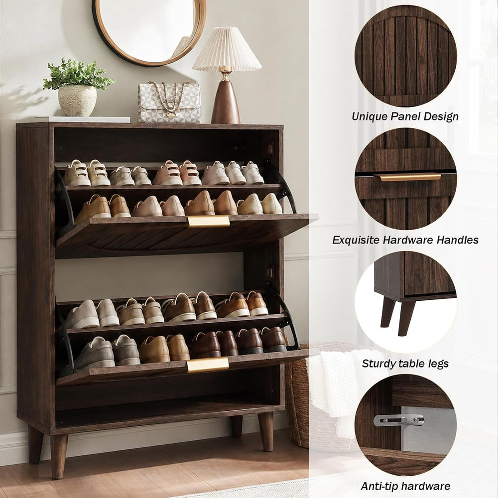 Shoe Storage Cabinet for Entryway, Narrow Slim Shoe Cabinet with 2 Flip Drawe...