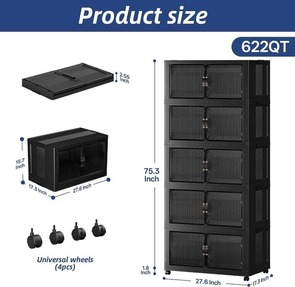 SAILUN Stackable Storage Bins with Lid, 622QT 5 Pack Black