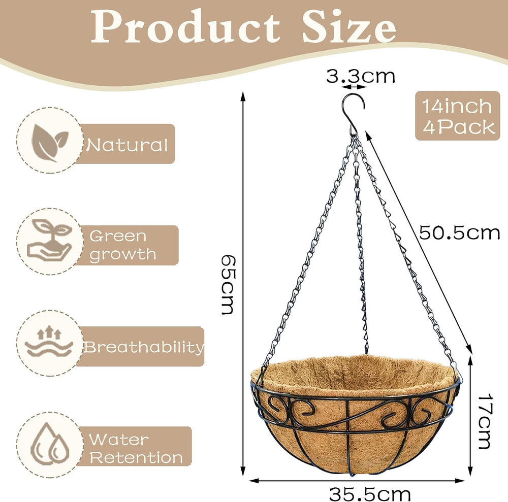 EIMQUVW Outdoor Metal Hanging Planters Basket (4pack, 14 inch) Hanging Basket...