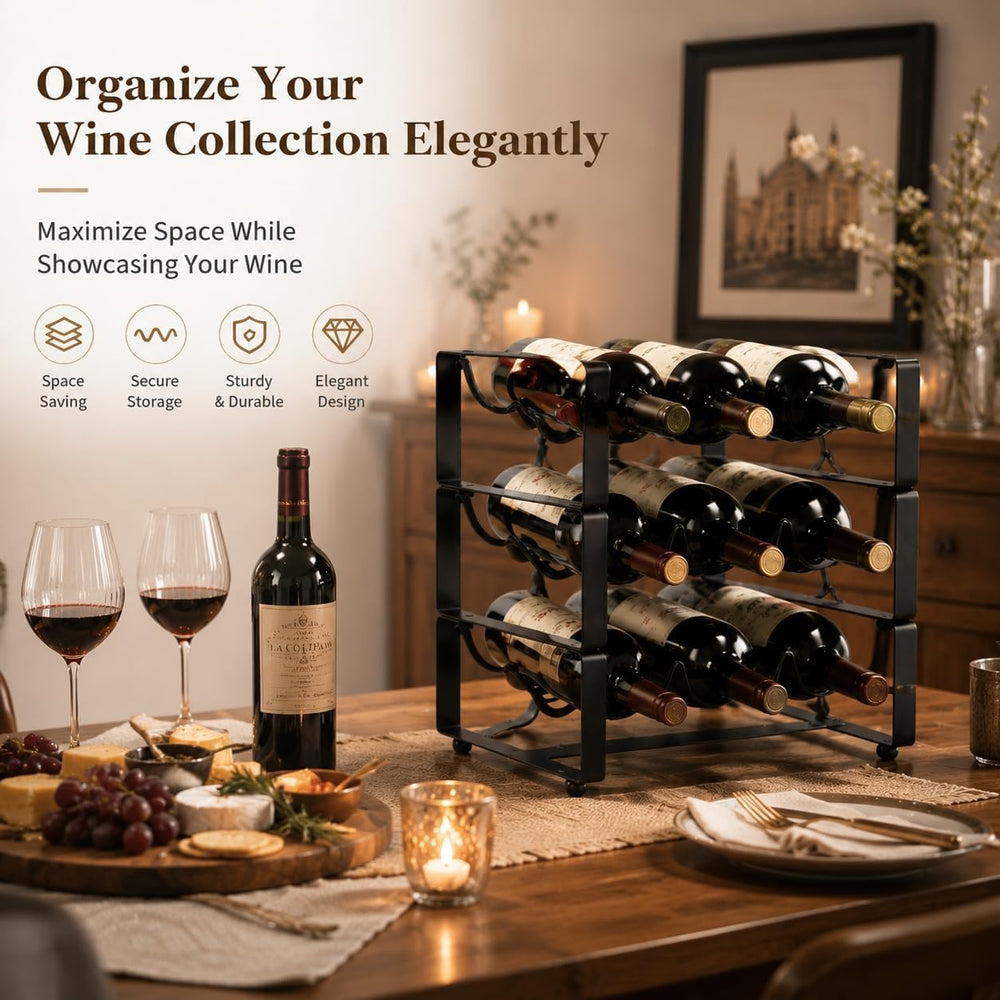 Wine Racks Countertop 3 Tier Stackable Wine Rack Tabletop Metal Wine Storage ...