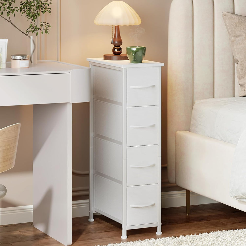 Somdot Narrow Dresser for Bedroom, 4 Drawer Storage Cabinet, White