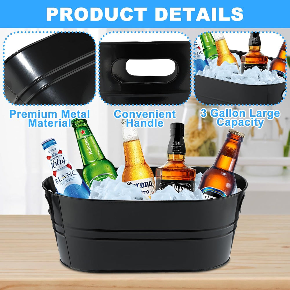 4Pcs 3 Gallon Black Galvanized Bucket Ice Bucket Large Metal Drink Buckets fo...