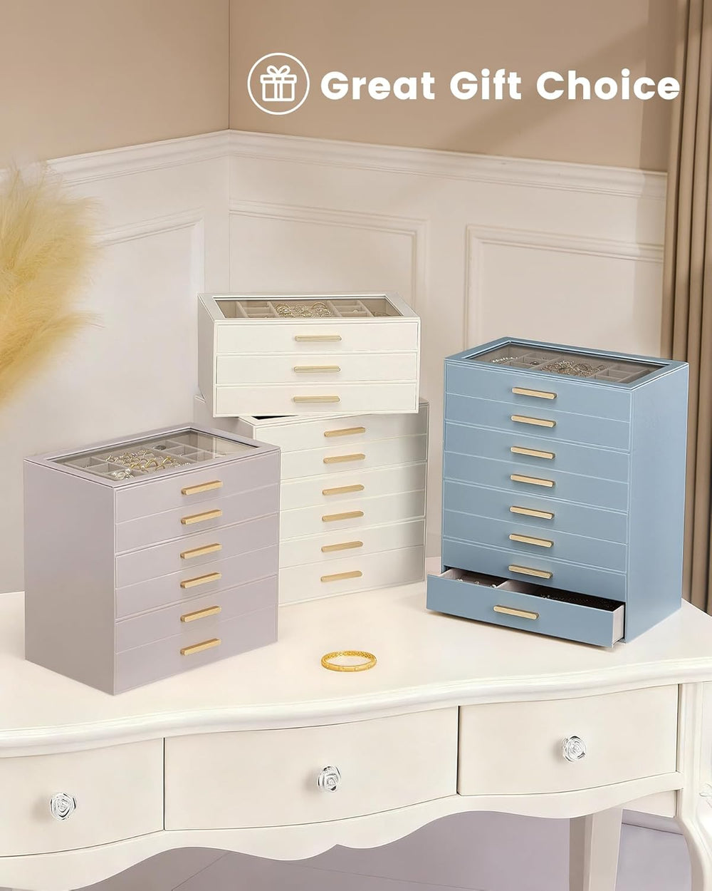 Lolalet Jewelry Box Organizer, 5-Layer Jewelry Storage Case -Beige
