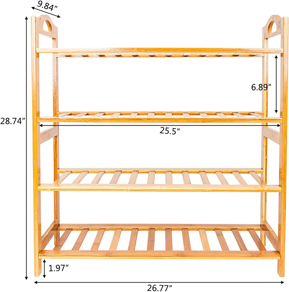 ZYSK 4 Tier Free Standing Bamboo Shoe Rack with Handles,Entryway Shoe Shelf S...