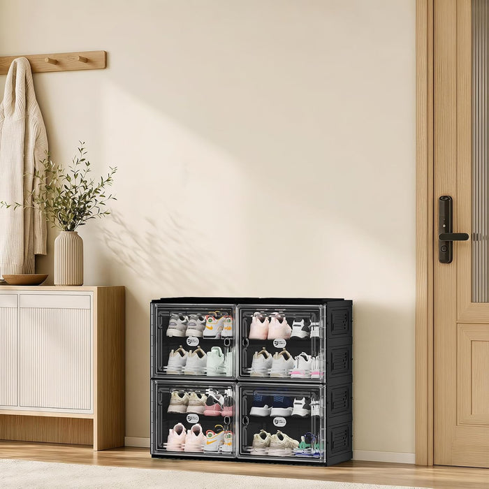16 Pairs Foldable Shoe Rack Storage Cabinet with Heavy-Duty Design (Vertical 300 lbs), Tool-Free 4-Step Quick Installation, Wide-Slot Shoe Cabinet for Entryway/Living Room/Garage
