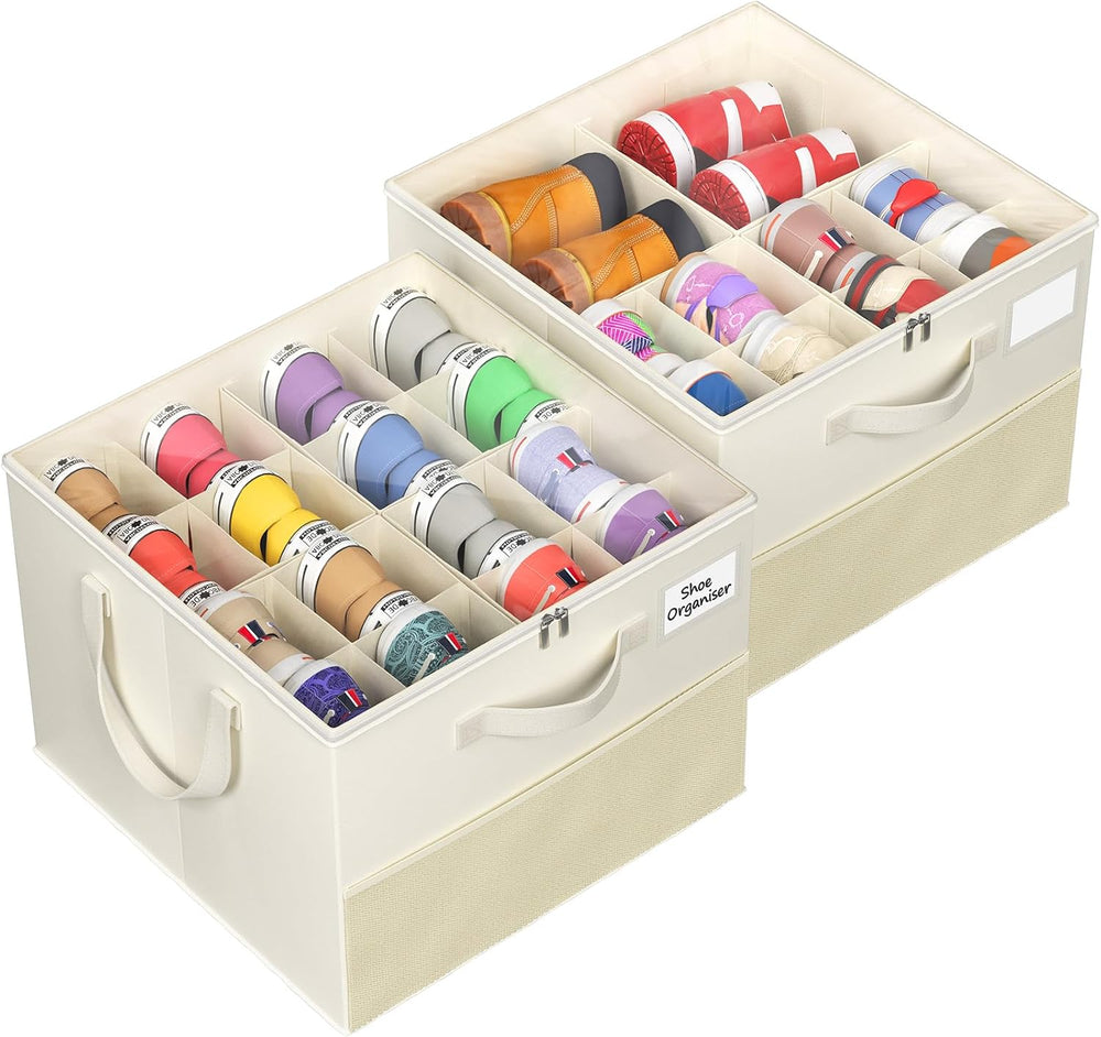Plus Size 2 Pack Shoe Organizer for Closet, Foldable Shoe Storage Box