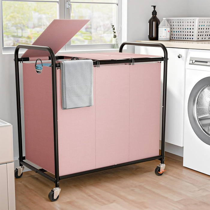 180L Laundry Sorter 3 Section, Rolling Laundry Basket with Wheels and Lid