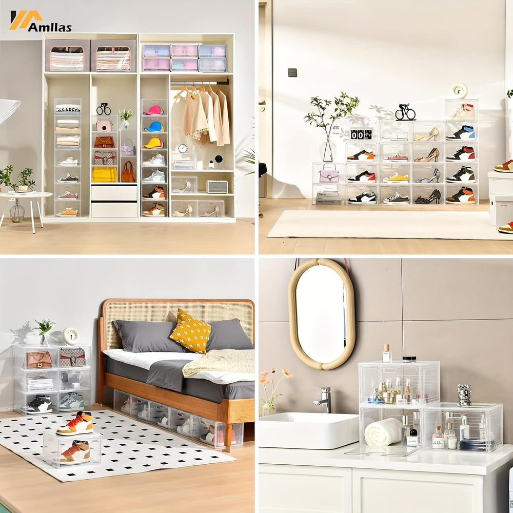 Amllas 8 Pack Shoe Boxes Clear Plastic Stackable, Large Shoe Storage Organize...
