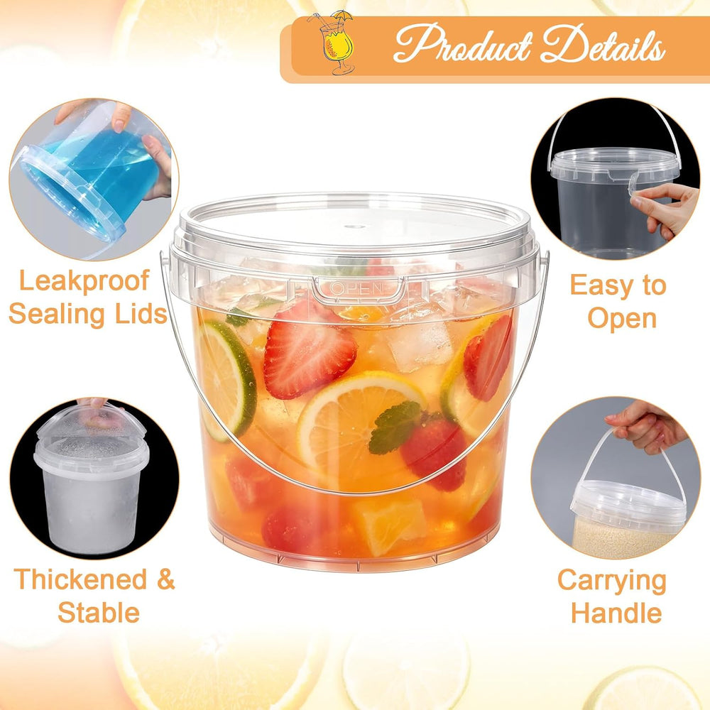 20 Pack 50 oz Clear Buckets with Lids and Handle Food Frade Plastic Bucket