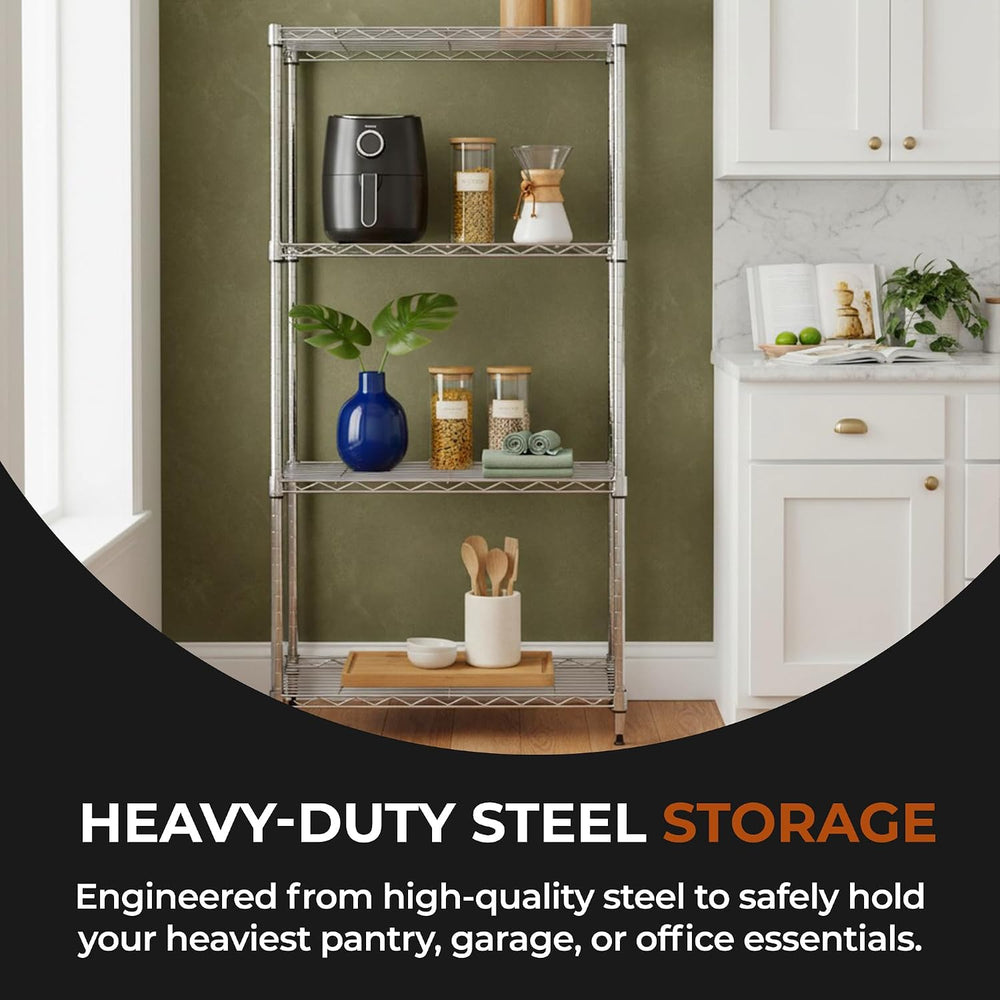 4-Tier Metal Wire Shelf, 250 lb/Shelf, Chrome, 13.5x23.3x47.5 in