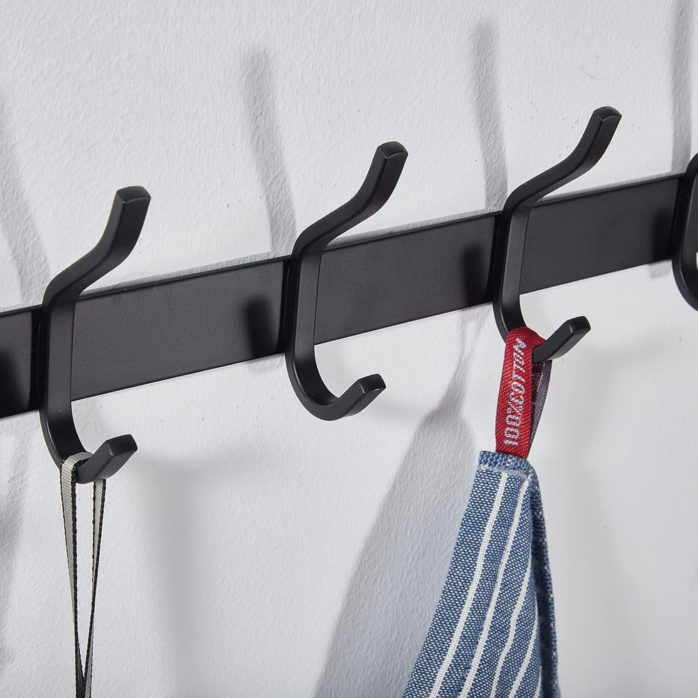 23 Inch Coat Rack Wall Mount with 8 Hooks, Black Wall Hooks, 2 Pack