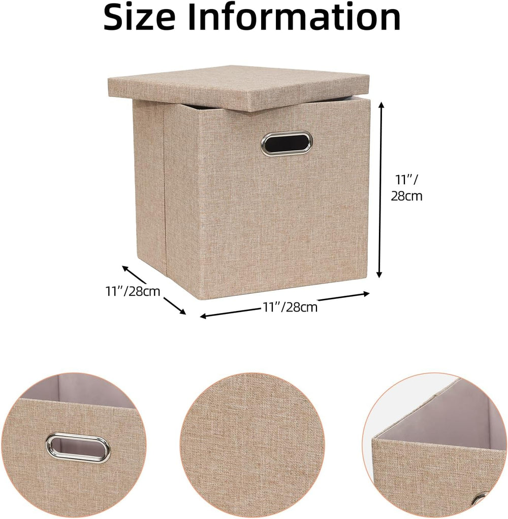 Storage Bins with Lids, Linen Fabric Boxes Organizer Containers with Lid Fold...