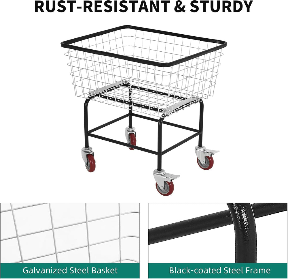 4.5-Bushel Rolling Laundry Cart with Wheels, Steel Clothing Storage