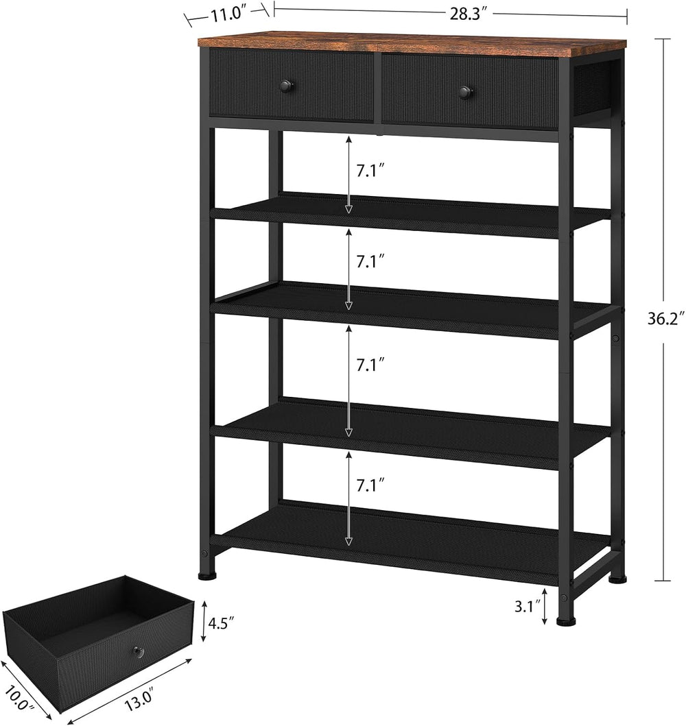 usikey Shoe Rack, 5 Tier Shoe Storage Organizer with 2 Drawers, Metal Shoe Sh...