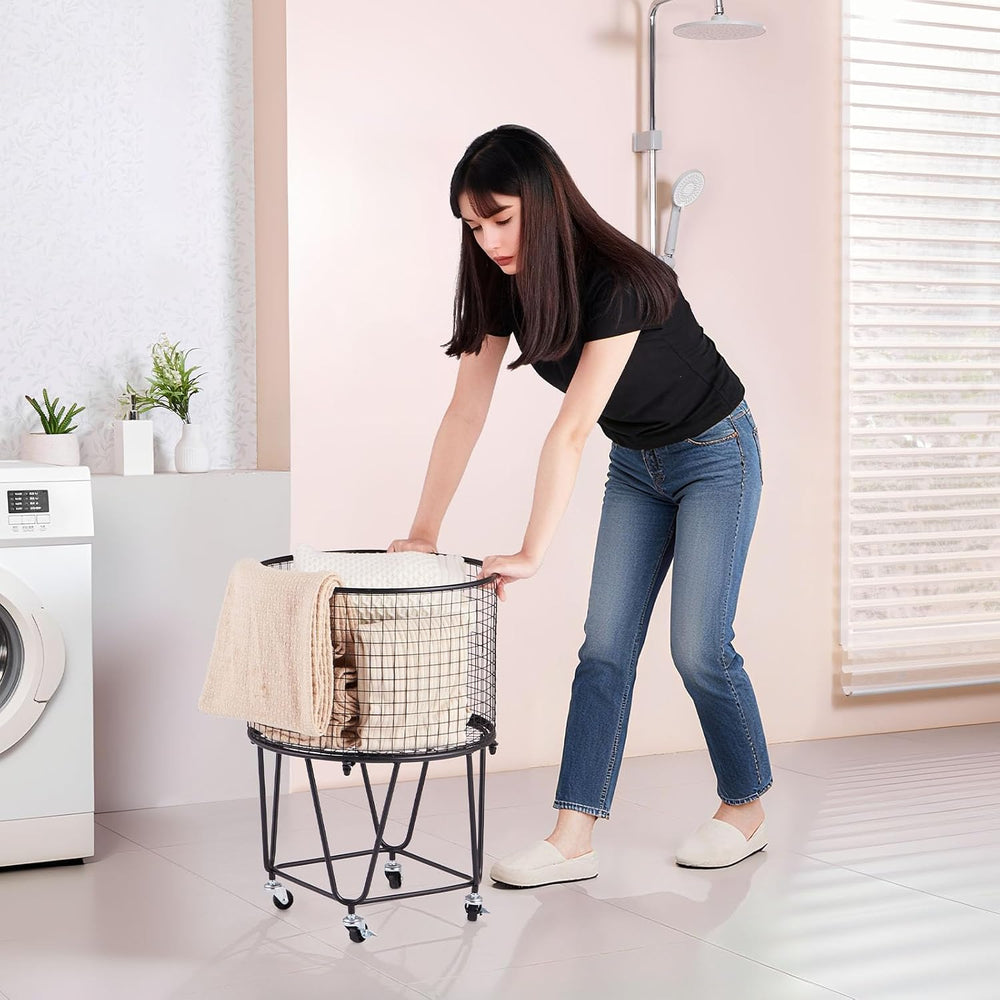 VEVOR Laundry Basket with Wheels, Metal Storage Cart Deep Set Rolling Mesh La...