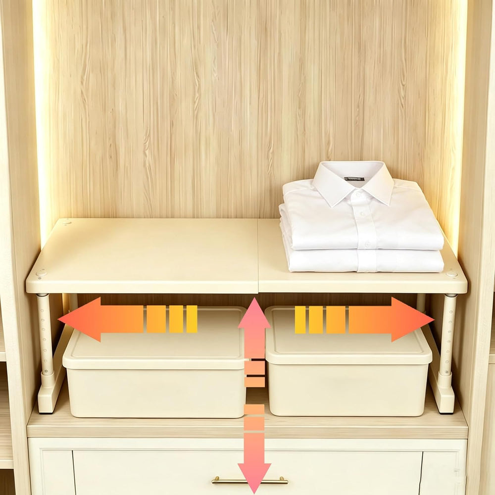 Adjustable Closet Shelf Organizer, Expandable Storage Rack for Wardrobe, Beig...