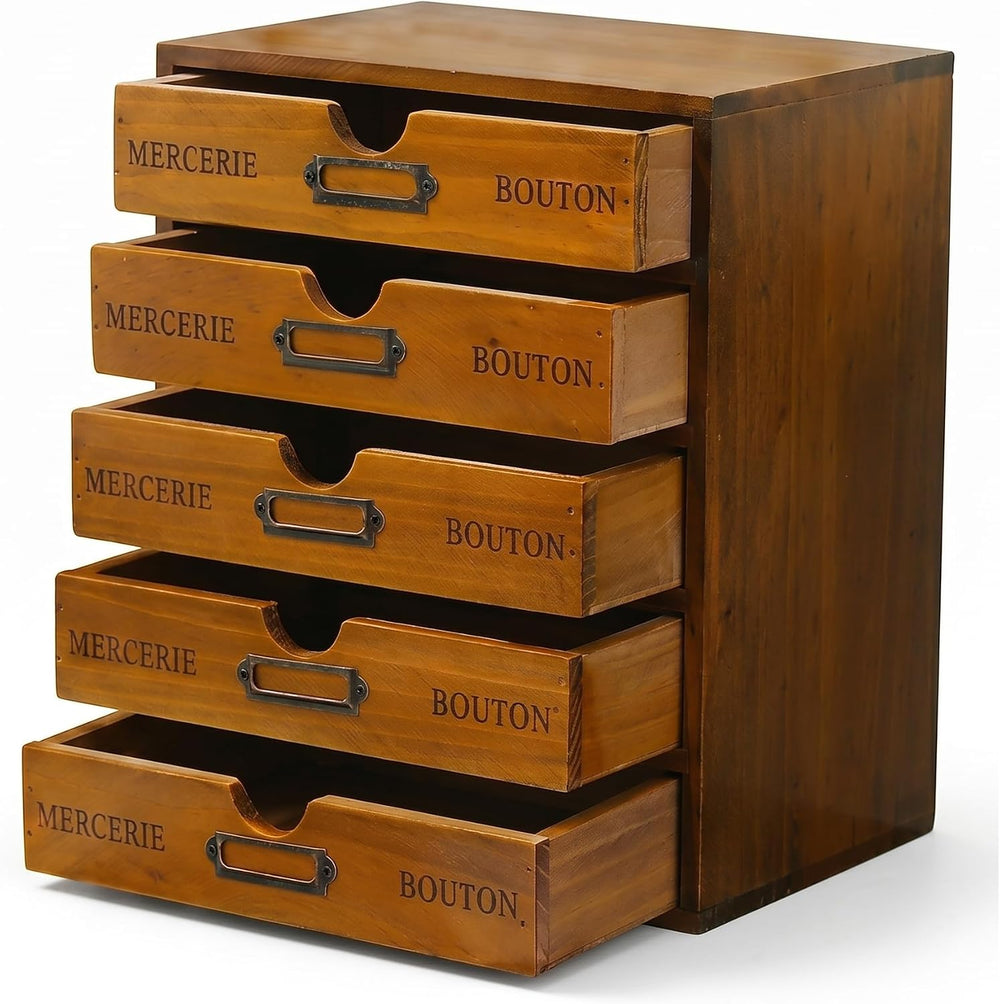 Vintage 5-Drawer Wooden Desk Organizer - Craft Storage - Rustic Shelf Drawer ...