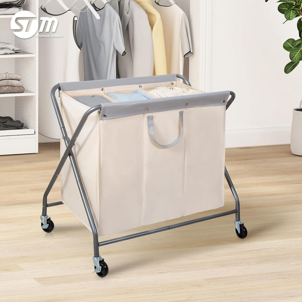 STORAGE MANIAC 160L Collapsible Laundry Hamper with Wheels, Rolling Laundry B...