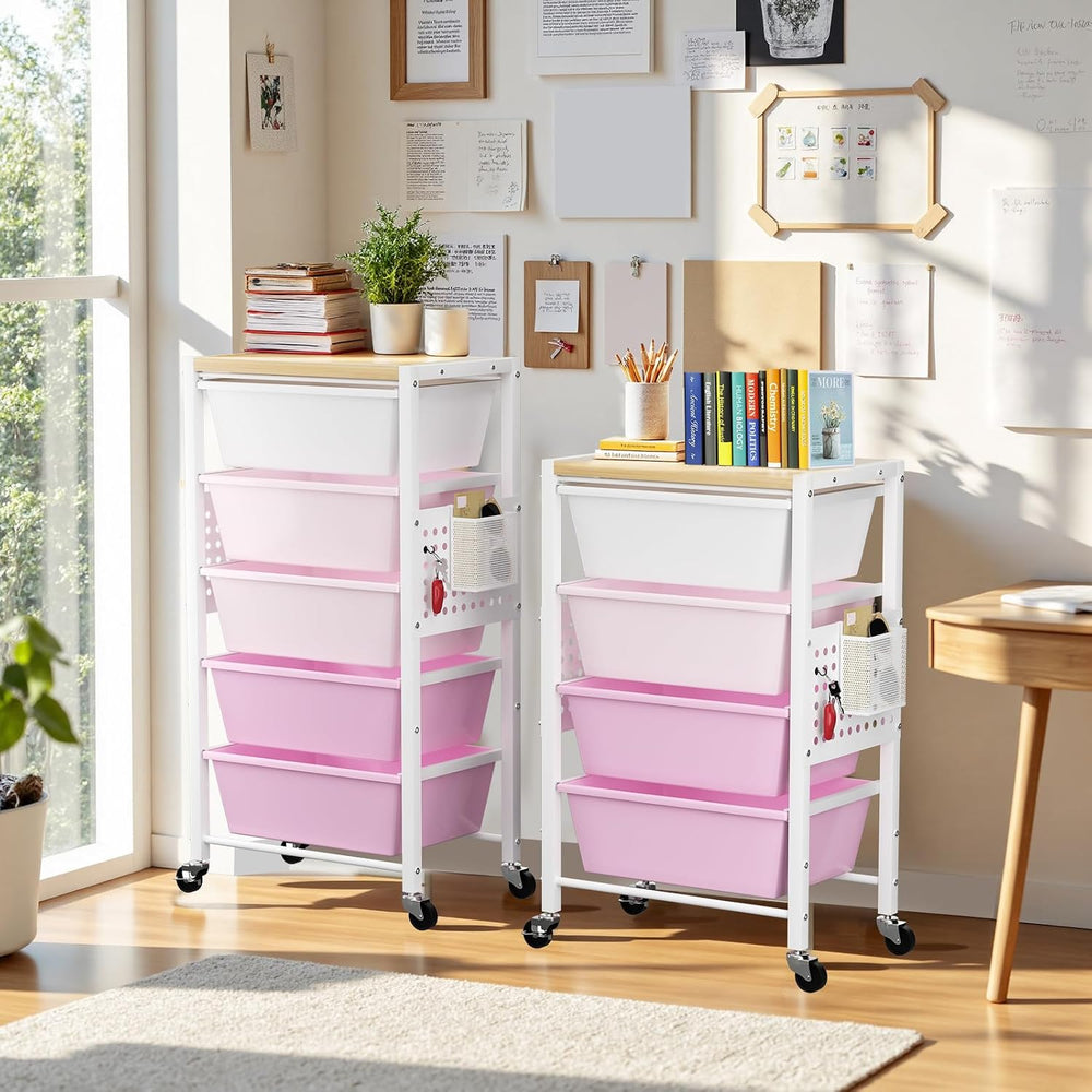 Rolling Cart with 5 Drawers, Plastic Drawer Storage Carts with Wheels & W...