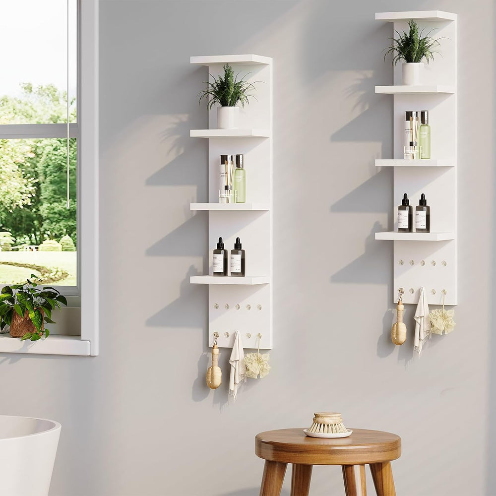 LitaEther 4 Tier White Lack Shelf Vanity Wall Shelf with 10 Crystal Hooks - M...