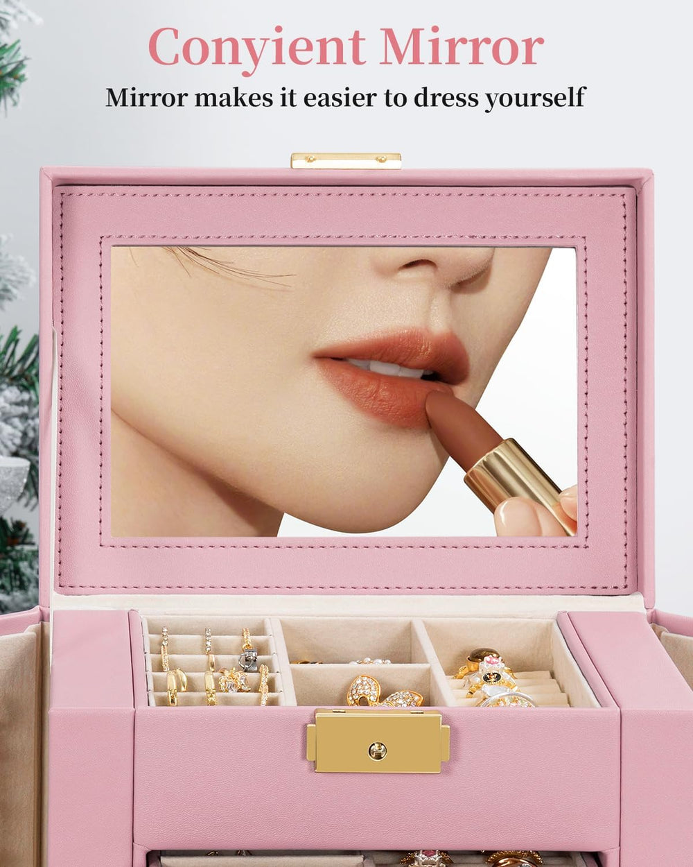 TORIBIO Large Jewelry Box for Women, Leather Jewelry Organizer with Mirror &a...