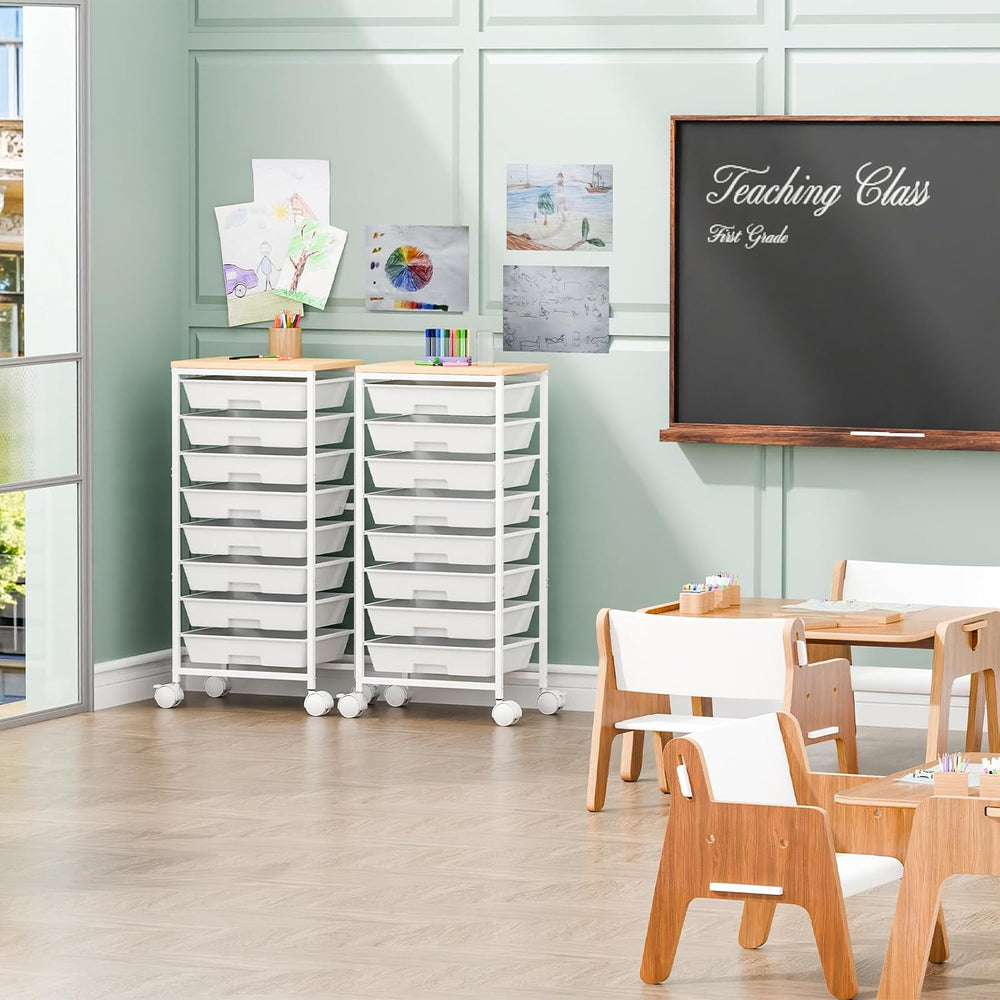 Ekisemio Rolling Cart with 8 Drawers, Storage Drawers Cart with Wooden Tablet...