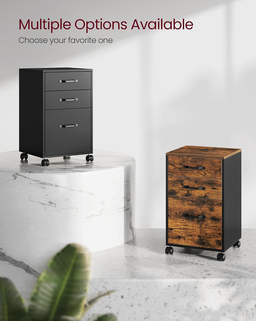 VASAGLE Mobile File Cabinet, 3 Drawers Filing Cabinet with Wheels