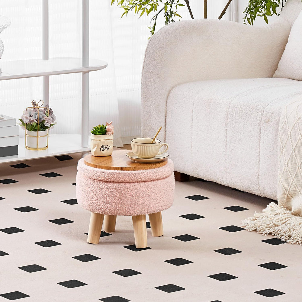 Wimarsbon Storage Ottoman, Modern Round Footrest with Soft Padded Seat, Teddy...