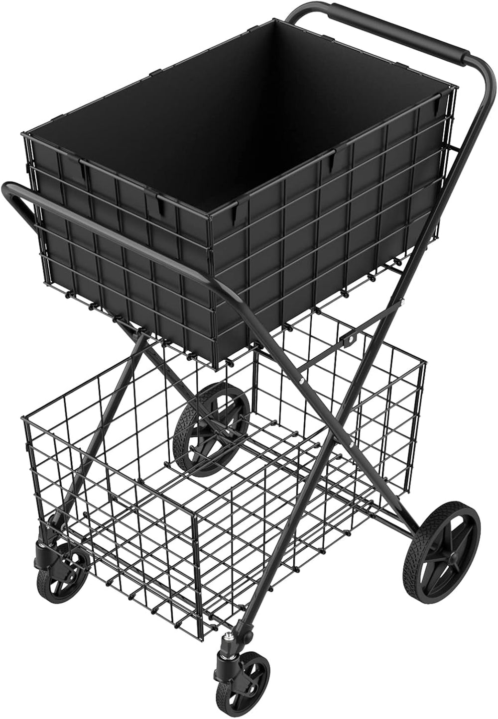 ๐๐๐ 2-Tier Large Collapsible Grocery Cart On Wheels 400lbs Shopping Cart