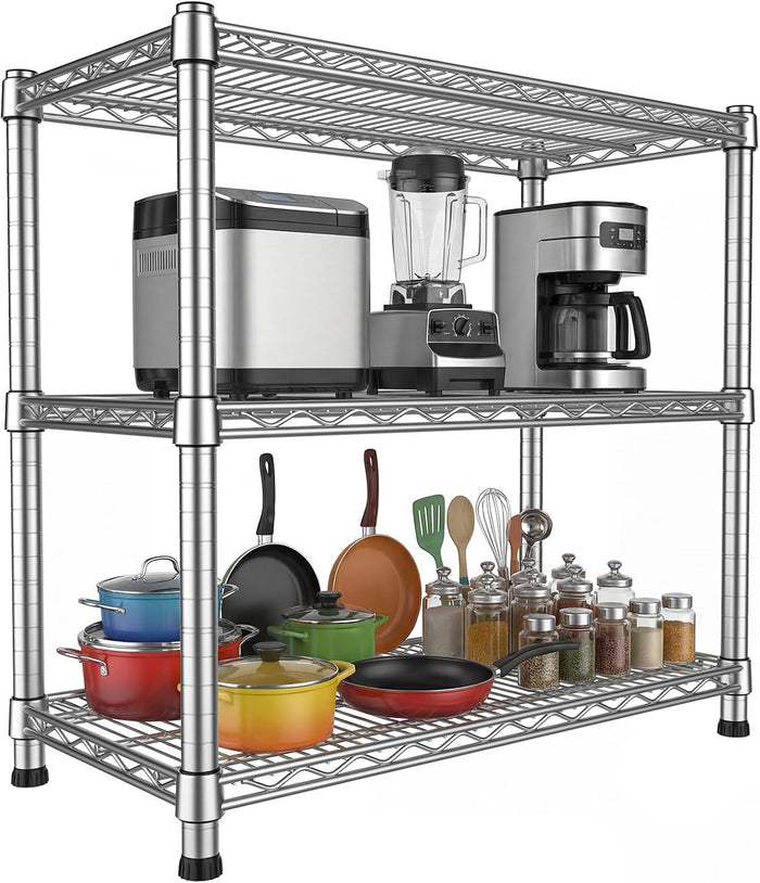3-Shelf Metal Wire Shelving Unit Adjustable Metal Shelf Heavy-Duty Steel Storage Rack Display shelves Organizer for Office Kitchen Bathroom Laundry Pantry Basement Garage 13.97"D x 29.8"W x29.1"H