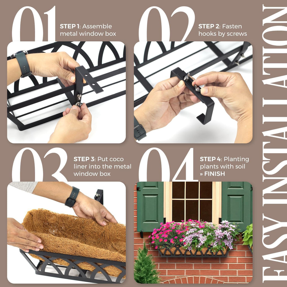 2 Pack 24IN Window Box Planter Basket w/Adjustable Brackets (S1)