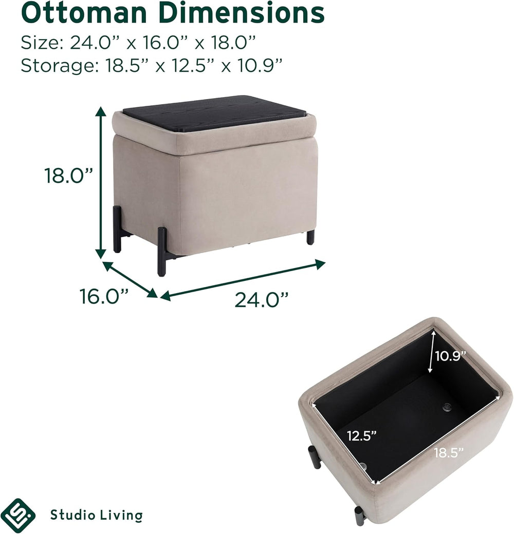 Studio Living® Connor 24" Small Storage Ottoman, Modern Boho, Matte Blac...
