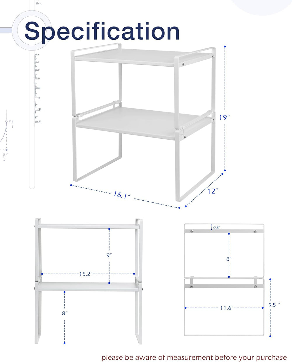 Nxconsu Stackable Cabinet Shelf Organizer 2 Pack, Wide Tall White