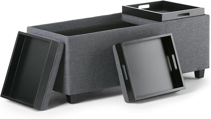 SIMPLIHOME Avalon 42 Inch Wide Contemporary Rectangle Storage Ottoman in Slate